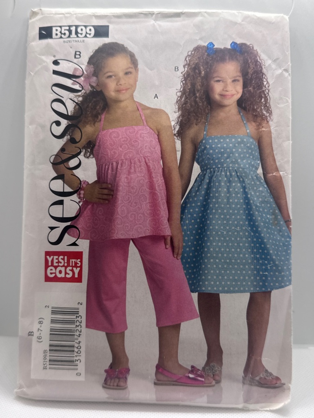 See & Sew B5199 Pattern Girls Halter Sundress & Tunic Set - White and Blue